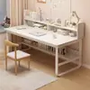 Escritorio de computadora para dormitorio, escritorio para estudio en casa, mesa de estudio para estudiantes, escritorio de escritura simple con estantería integrada, escritorio de oficina minimalista