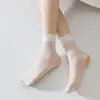 Calcetines cortos de lunares con borde de volantes y cristal para mujer, calcetines finos de encaje translúcido hasta la pantorrilla, calcetines de seda helada, calcetines de malla transparente hasta la pantorrilla