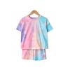 Conjunto infantil de verão 2024 nova moda maré oceânica tie-dye camiseta de manga curta shorts conjunto de duas peças para irmão e irmã