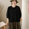 Camiseta Pulóver de Manga Tres Cuartos de Color Sólido Talla Grande con Puños Anudados, Nuevo Estilo de Verano con Cuello Redondo, Personalizable