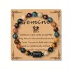 Pulseiras de Pedra Natural do Zodíaco com 12 Signos, Embaladas em Cartão, Design Único, Pedras Guardiãs do Zodíaco, Pulseiras de Aniversário, Fornecimento Transfronteiriço da Moda