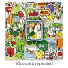 50 pegatinas originales de mercado de verduras, expresiones de frutas de dibujos animados, grafitis lindos dibujados a mano, pegatinas para refrigerador, casco y vaso de agua