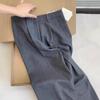 ¡No lo recomiendo! Primavera 2025 Nuevo Traje Gris Oscuro de Lana Pantalones de Pierna Ancha Moda Femenina Pantalones de Alta Gama para Mujer