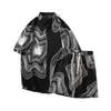 Camisa Floral de Moda Traje Casual de Seda Helada para Hombre Conjunto de Verano Tendencia Estilo Hawaiano Manga Corta Pantalones Cortos
