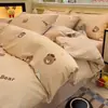Juego de Cuatro Piezas Cepillado Clase A para Otoño e Invierno, Funda de Edredón de Algodón 100% Puro Engrosada, Juego de Sábanas Ajustables de Tres Piezas
