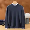 Suéter de punto de lana pura para hombre, cuello redondo, estilo simple y casual, nueva colección otoño/invierno, color liso, adecuado para ropa de negocios, jersey básico