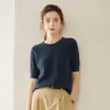 Novo Suéter de Caxemira de Manga Curta para Outono Inicial Feminino Gola Redonda Vazado Pulôver Cardigan Slim Fit Malha Canelada Camada Base