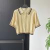 Ropa de Mujer Transfronteriza Primavera y Verano 2025 Estilo Dulce Francés Universitario Suéter de Punto Rayado de Lana de Manga Corta Cuello Polo Bloque de Color
