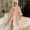 Pijama para Mujer Otoño e Invierno Capa con Capucha de Terciopelo de Coral Camisón Engrosado Cálido de Lunares Ropa de Casa de Invierno Camisón