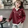 Top de punto gofre estilo coreano para niñas, imitación de dos piezas, manga larga, nuevo, versátil y elegante para primavera/otoño, capa base holgada para niños mayores