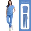 Niaahinn Sem Mangas Gola Alta Cor Lisa Fino Feminino Elástico Esfoliante Doutor Enfermeiro Recepção Roupa de Trabalho Conjunto