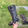Hebilla de Cinturón Botas Altas Retro Botas de Moda Botas de Mujer Venta al por Mayor Botas Largas Nuevas Tacón Grueso Botas Vaqueras Botas de Cuero que Aumentan la Altura