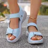 Sandalias Deportivas de Velcro Cruzadas de Una Tira Boca de Pez Verano Nuevo Comercio Exterior Talla Grande Casuales Sandalias de Cuña para Mujer