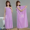 Bata de Toalla para Mujer con Correas de Felpa Coral Muy Absorbente Toalla de Ducha de Hombro Descubierto Bata Portátil de Baño Toalla de Playa Spa Gimnasio Cubre Cuerpo Falda de Baño con Bolsillo Bata de Vestir Pijama de Tirantes