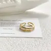 Anel de Zircônia com Laço de Camada Dupla Estilo Coreano com Design Único, Anel Aberto Criativo e Personalizado em Formato de Concha
