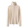 Suéter cardigã de malha grossa com lapela de cashmere feminino para outono e inverno, com zíper duplo, manga longa, top solto