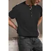 Camisa de Punto de Manga Corta con Cuello Henry para Hombre, Verano, Seda de Hielo, Transpirable, Corte Ajustado, Resalta Músculos, Negocios, Venta al por Mayor Transfronteriza Europea y Americana