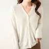 Chaqueta Suéter Rosa de Cuello en V para Mujer 2026 Nuevo Estilo Tejido de Lana Color Sólido Top Cárdigan de Botones