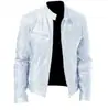 Comercio Exterior Amazon Business Suéter con Cremallera Decoración de Bolsillo Cuero PU Cuello Vertical Ajustado Chaqueta de Cuero Chaqueta Biker