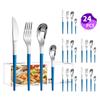Venta caliente transfronteriza vajilla de acero inoxidable Serie Luna Creciente Cuchillo, tenedor y cuchara occidentales para 6 personas juego de 24 piezas traje de caja de color