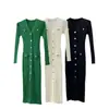 Nueva colección otoño/invierno 2026: elegante vestido de punto con cuello en V, corte ajustado, que realza la figura, de longitud media, estilo bodycon, para mujer