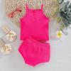 Conjunto de Ropa para Niñas 26 Verano Bebé Color Sólido Top de Tirantes y Shorts Estilo Japonés y Coreano Pijama Infantil Conjunto de Dos Piezas