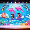 Decoração de Palco Tema Oceano Sereia Golfinho Dia das Crianças Balões de Alumínio Venda Direta da Fábrica