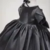 Vestido Coreano de Satén Negro para Bebé Niña de Un Año Estilo Extranjero Vestido Juguetón de Princesa para Cumpleaños Dama de Honor Anfitriona