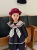Vestido de Otoño para Niña de Comercio Exterior 2026 Nuevo Estilo Escolar para Bebé Cuello Azul Marino Falda Ropa Coreana para Niños