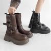 Botas Martin con Suela Gruesa para Aumentar la Altura para Mujer, Nuevas Versátiles Adelgazantes de Doble Uso Hebilla de Cinturón Retro Estilo Británico Botines de Media Caña para Mujer