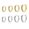 Brincos de Argola Coloridos com Zircônia em Prata de Lei S925 para Mulheres, Pequenos Brincos de Argola Coloridos com Zircônia, Piercings de Cartilagem, Atacado de Fábrica Transfronteiriço