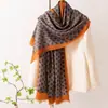 Cachecol Novo de Lã para Primavera e Outono, Cachecol Longo Versátil, Cachecol Fino Estampado Estilo Old Money, Cachecol de Pescoço para o Trabalho, Acessório Fashion