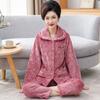 Pijama da Mamãe Feminino Outono e Inverno Fleece de Coral Manga Longa Espessado 2023 Novo Desenho Animado Tamanho Grande Conjunto de Roupa de Casa Feminina