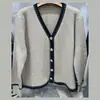 Estilo Coreano Otoño e Invierno Nuevo Estilo Perezoso Suelto Cuello en V Delgado Cardigan de Punto Color de Contraste Sudadera con Capucha Abrigo para Mujer