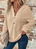 Ropa de Mujer Transfronteriza de Exportación Europea y Americana Estilo Caliente de Amazon Tejido Waffle Cordón Botón Cuello en V Sudadera con Capucha de Manga Larga