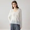 Cardigan Ligero~Seda de Morera Cachemir para Mujer Cuello en V Holgado Hueco Textura de Aire Prendas de Punto para Rejuvenecer Ropa Exterior Top