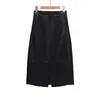 Fabricante Mayorista de Ropa para Mujer Transfronteriza Nuevo Estilo 2025 Casual Ajustado Cintura Elástica Larga Falda de Cuero con Abertura