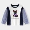 Camisetas de Contraste de Color para Niñas Nuevas de Primavera y Otoño 2025 Tops para Niños Medianos y Grandes Camisas de Manga Larga con Parches de Animales de Dibujos Animados para Niños