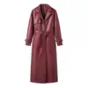 ZA AliExpress el más vendido estilo europeo y americano transfronterizo ropa de mujer, nuevo abrigo largo de trench de cuero sintético para otoño e invierno con cuello de solapa y cinturón