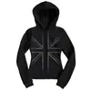 Sudadera con capucha Y2K de manga larga, cierre de cremallera, estampado de pedrería, corte ajustado, chaqueta estilo punk callejero oscuro