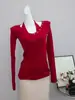 En Stock Suéter de Punto Glimmer Dreamweaver Mezcla de Lana con Hilo Dorado y Plateado, Top de Cuello Halter Falso de Dos Piezas, Rojo para Mujer