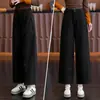 Calça feminina nova versátil de cintura alta, modelagem solta, perna estreita e larga, calça casual fashion, calça cropped de corte curvo