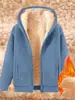 Jaqueta Moletom com Capuz Cor Lisa Casual Quente de Caxemira Outono e Inverno Forrada com Fleece Espessada Quente Jaqueta de Caxemira
