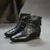 Jiezhou 2026 Otoño Nuevo Estilo Capa Superior Piel de Vaca Plisado Textura Manual Aumento de Altura Botines Moda Retro Versátil Zapatos para Mujer