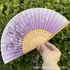 Leque Dobrável Estilo Antigo Transfronteiriço para o Verão, Estilo Chinês, Hanfu, Cheongsam, Leque Pequeno Dobrável de Bambu Portátil para Mulheres
