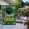 TEMU Amazon Más Vendido Temporada de Graduación Decoración de Patio Bandera de Jardín Color Verde Dorado Felicitaciones Graduado Tela Colgante