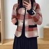 Xiaoxiang Estilo Primavera e Outono Vintage Xadrez Cardigan de Malha Feminina Lapela Solta Top Jaqueta de Manga Comprida Roupas Femininas