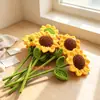 Flor de girasol de hilo de hielo grande de 16 cm de diámetro, tejida a mano, flor artificial, producto terminado, regalo para el Día del Maestro