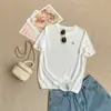 Camiseta de Manga Corta con Bordado Sencillo de Poni, Ligera y Transpirable de Lyocell, Corte de Hombro Regular, Adelgazante, Top Casual Versátil de Cuello Redondo para Verano