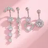Set Caliente de 4 Piezas de Anillos para Ombligo de Comercio Electrónico Transfronterizo Europeo y Americano con Diseños de Flor y Corazón, Anillos para Ombligo Tachonados con Circonita, Clavos para Piercing de Ombligo